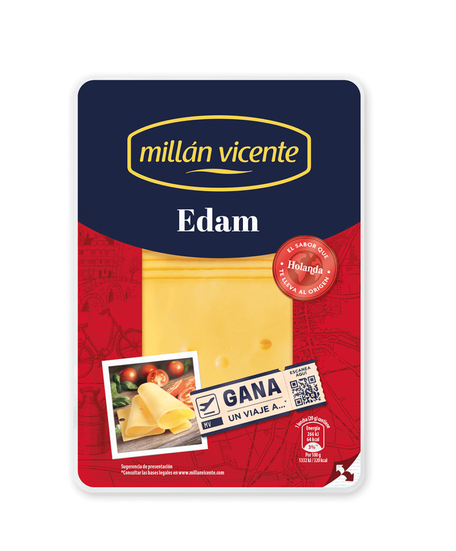 Queso Lonchas Edam. Variedad con una textura firme y un sabor único. Queso original de Holanda